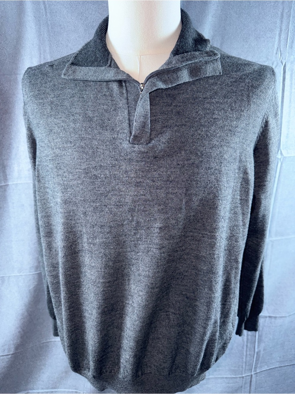 2938-Alan Flusser Charcoal Gray Zip-Front Knit Pullover